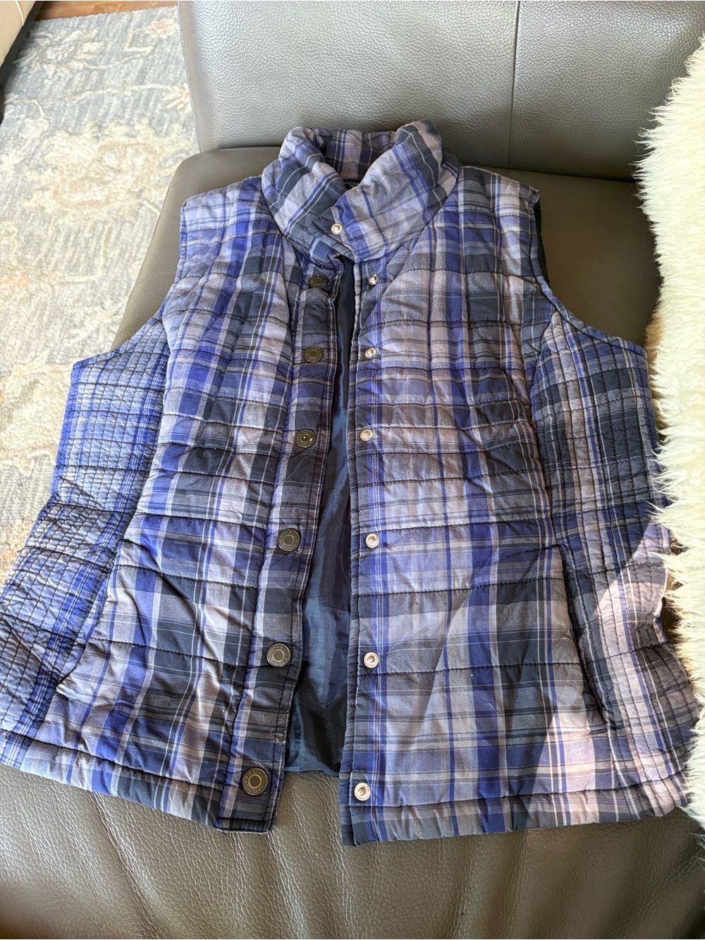 Bandolino denim vintage soft cotton snap Puffer vest purple navy lilac Medium